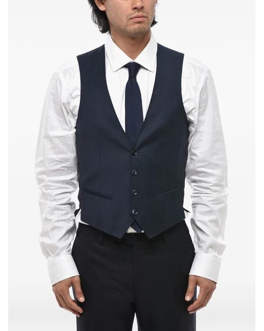 Corneliani Blue Jacquard Virgin-Wool Waistcoat for men