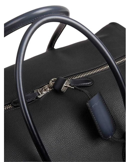Santoni Black Double-Zip Leather Tote Bag for men