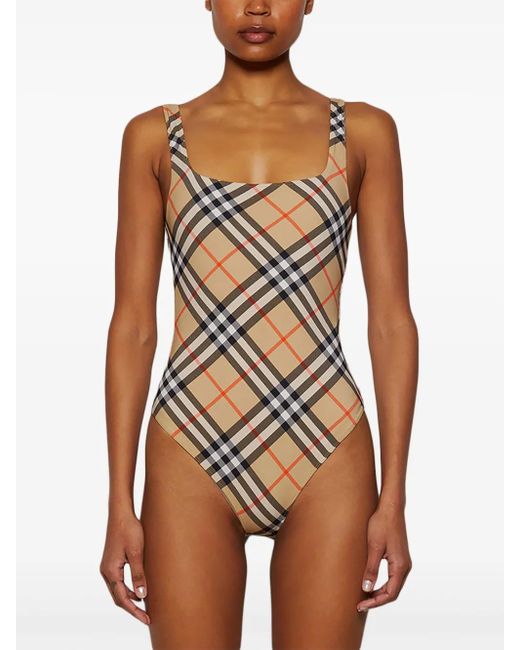 Burberry Natural Badeanzug Mit Karomuster