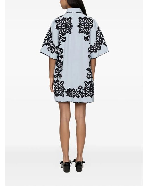 Sea Black Liliana Applique-Floral Shirt Mini Dress