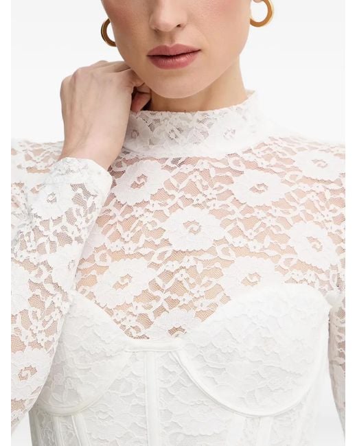 Bardot White Carmen Long-Sleeve Lace Midi Dress