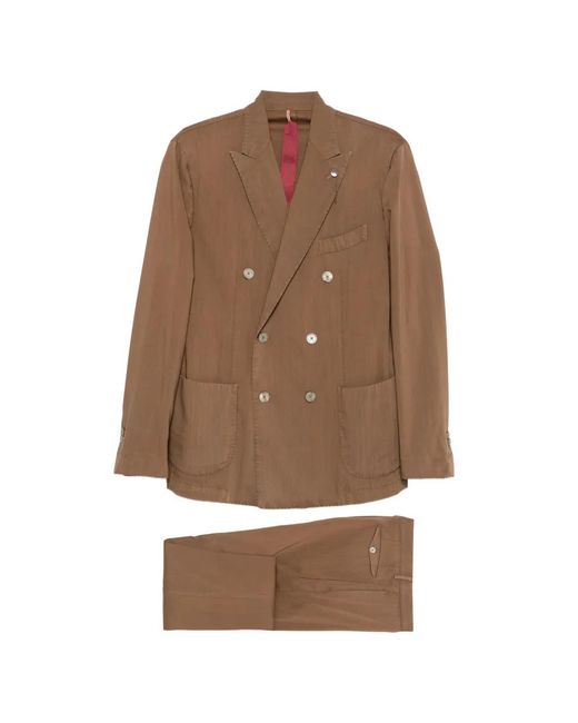 Santaniello Brown Double-Breasted Peak-Lapels Suit for men