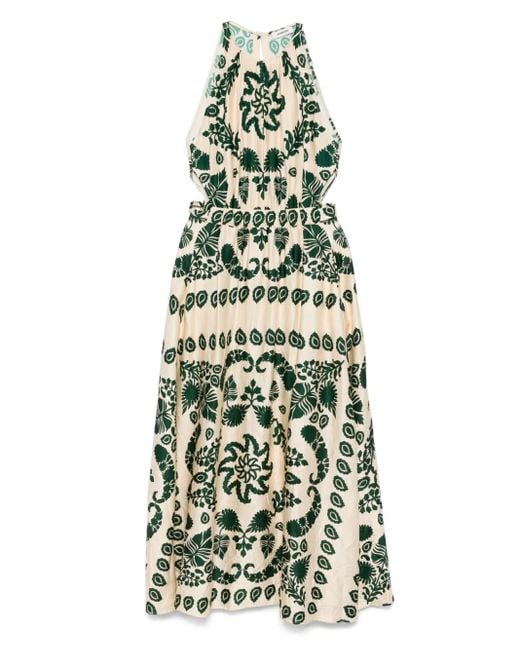 Sandro Green Leaf Print Maxi Dress