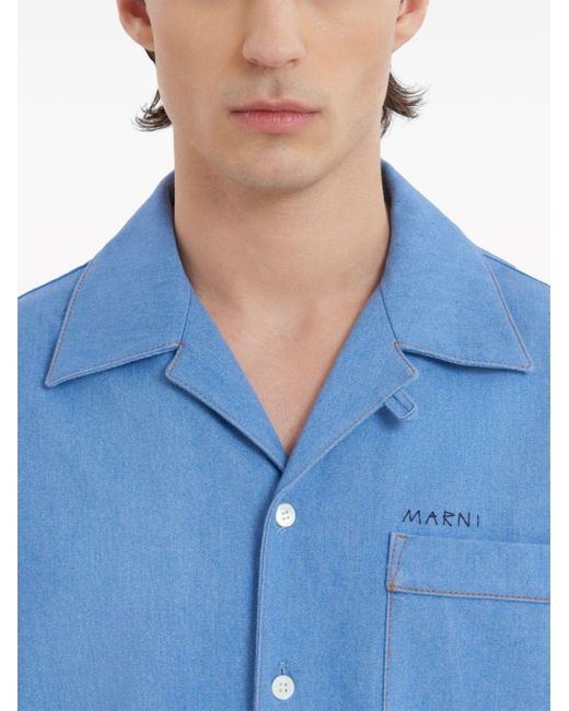 Marni Blue Patch-pocket Cotton Shirt for men