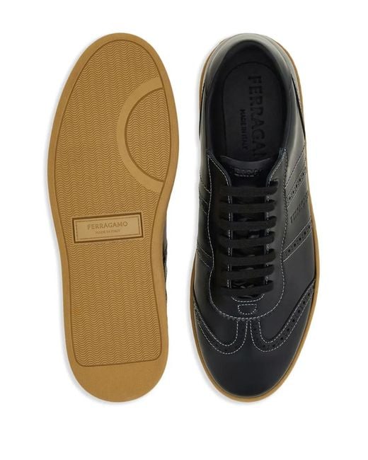 Ferragamo Black Logo-Debossed Leather Sneakers for men