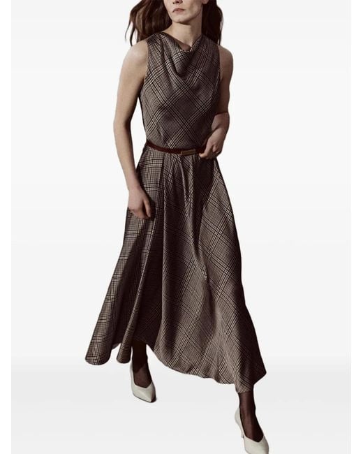 Vince Gray Plaid Cowl-Neck Dress
