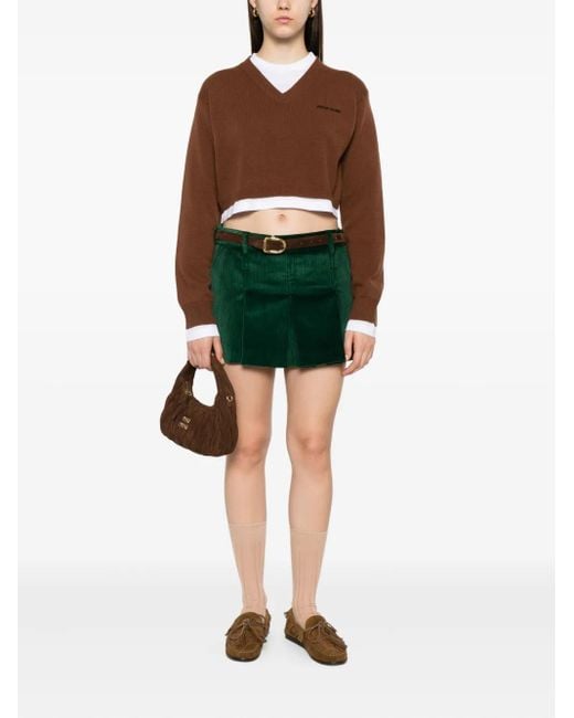 Miu Miu Brown Miumiu Maglia Scollo A V