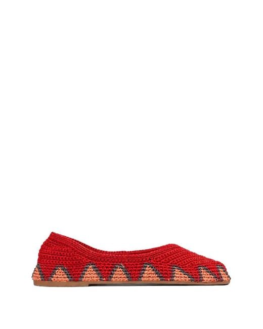 SLO_HAND_MADE Red Crochet Geometric-Pattern Ballet Flats
