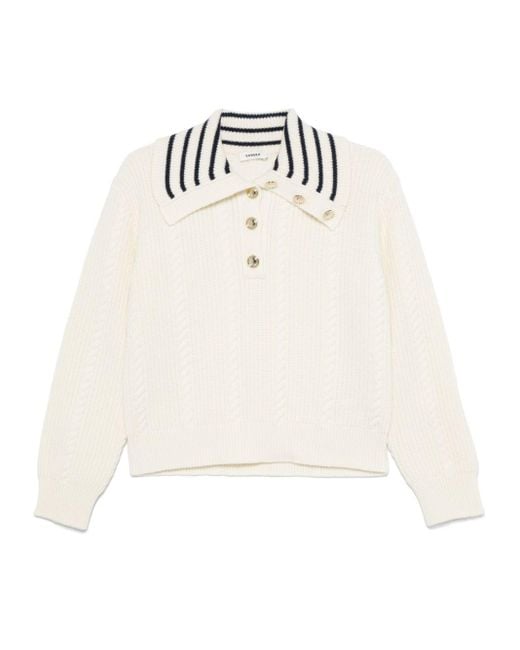 Sandro White Stripe-Detail Sweater