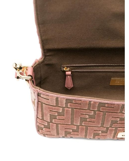 Borsa A Spalla Baguette Media Con Motivo Ff di Fendi in Pink