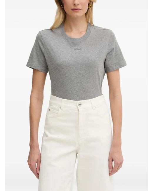 Karl Lagerfeld Gray Logo-Embroidered T-Shirt