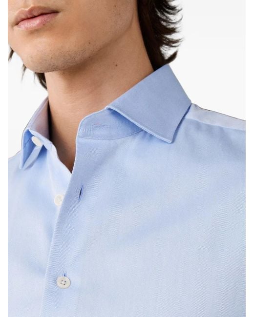 Hackett Blue Herringbone-Design Knightsbridge-Collar Shirt for men