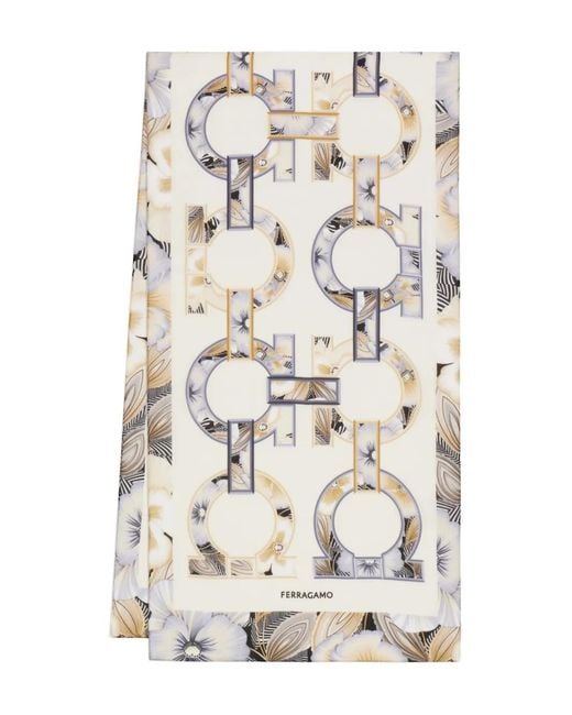 Ferragamo White Gancini Brezza-Print Silk Scarf