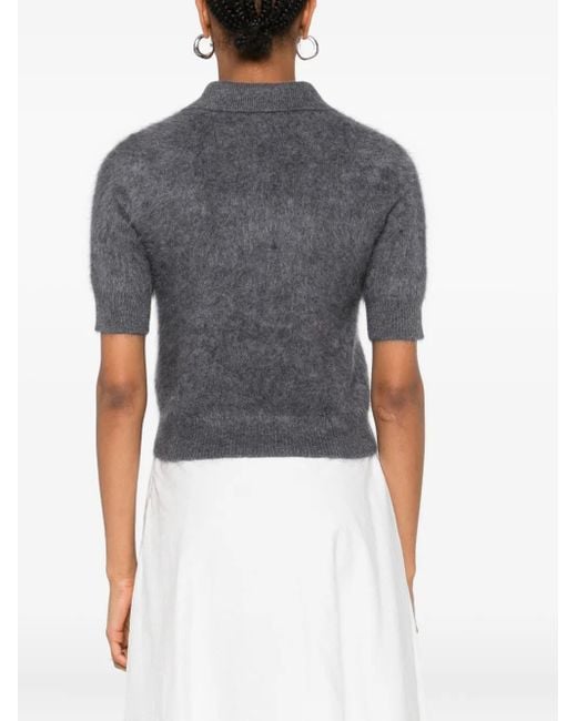 Lisa Yang Gray Short-Sleeve Polo Top