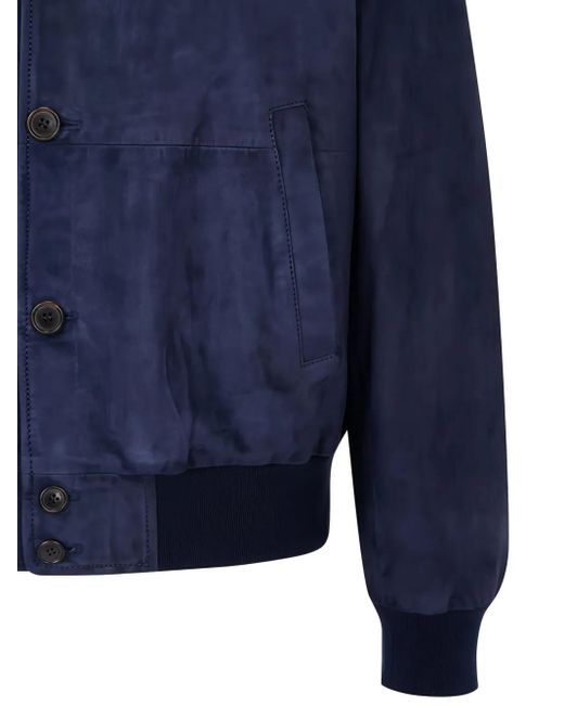 MAN ON THE BOON. Blue Suede Bomber Jacket for men