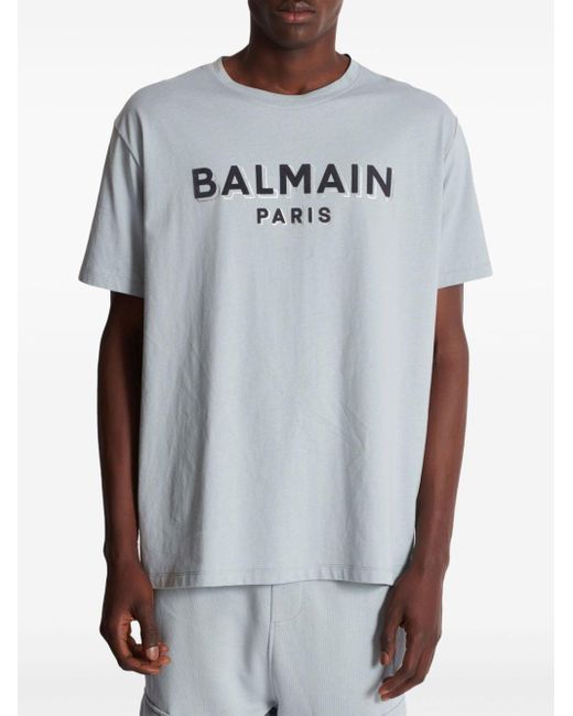T-shirt en coton à logo imprimé Balmain pour homme en coloris Gray