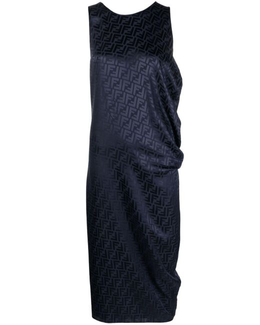 Robe en maille à logo jacquard Fendi en coloris Blue