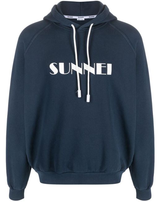 Hoodie en coton à logo imprimé Sunnei en coloris Blue
