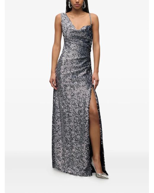 Area Gray Crystal-strap Sequin Gown