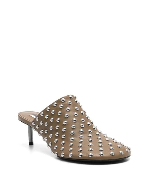 Jil Sander Brown Pointed Toe Mule With Metallic Studs