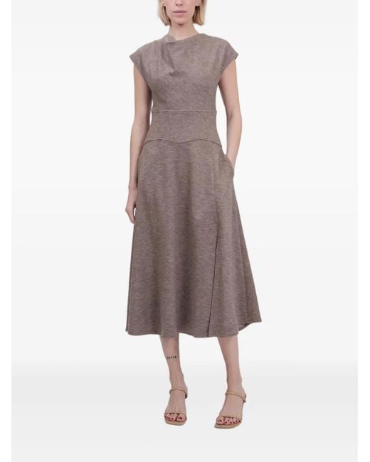 Jonathan Simkhai Brown Cowl-Neck Flared Dress