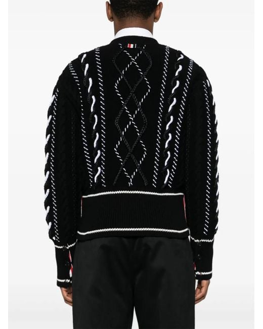 Cardigan Con Scollo A V di Thom Browne in Black da Uomo