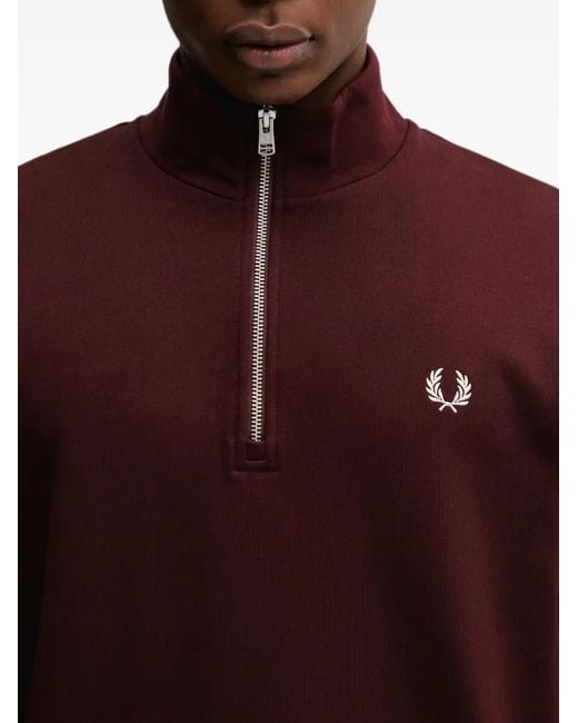 Fred Perry Purple Half-Zip Embroidered-Logo Sweater for men