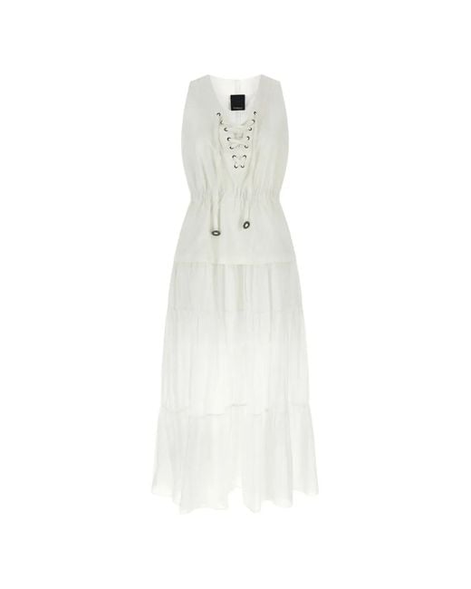 Pinko White Tiered Lace-Up Maxi Dress
