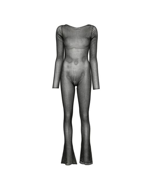 Dondup Gray Ribbed-Knit Open-Back Jumpsuit