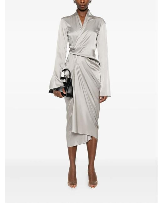 Rick Owens White Draped Wrap Midi Dress