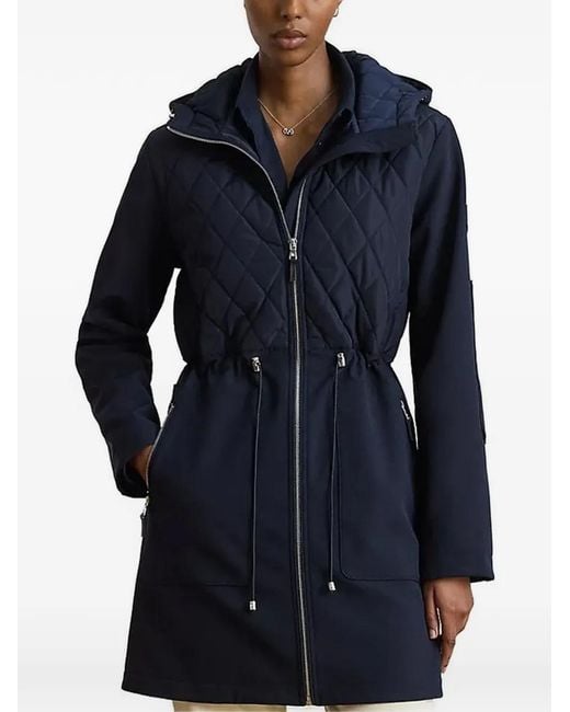 Ralph Lauren Blue Quilted-Panel Drawstring Coat