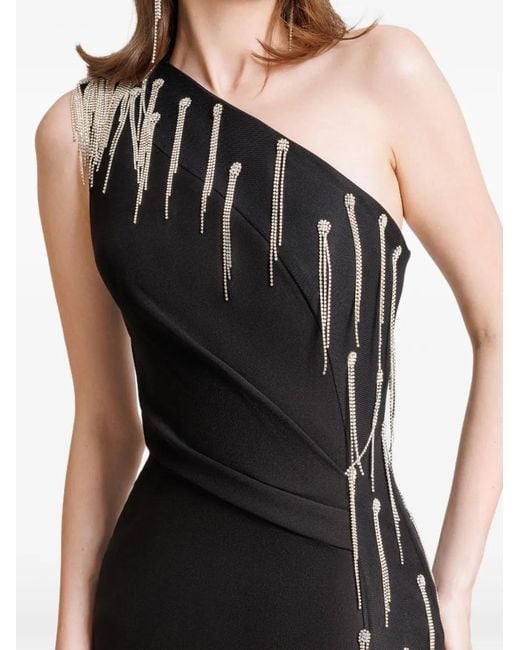 Gemy Maalouf Black One-Shoulder Embellishmed Maxi Dress
