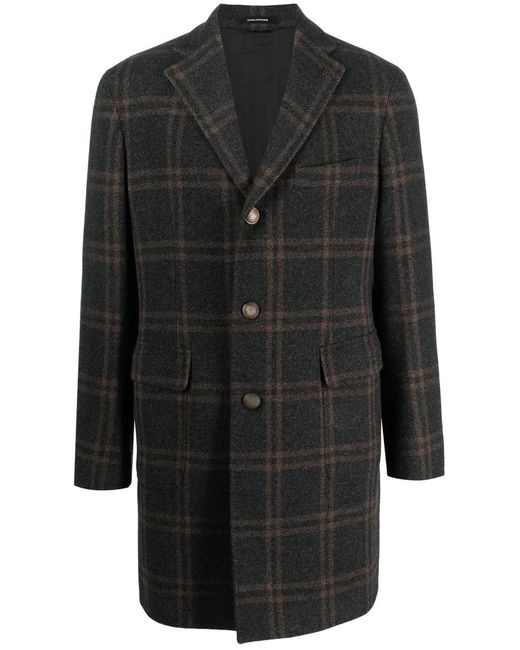 Tagliatore Black Checked Single-Breasted Coat for men