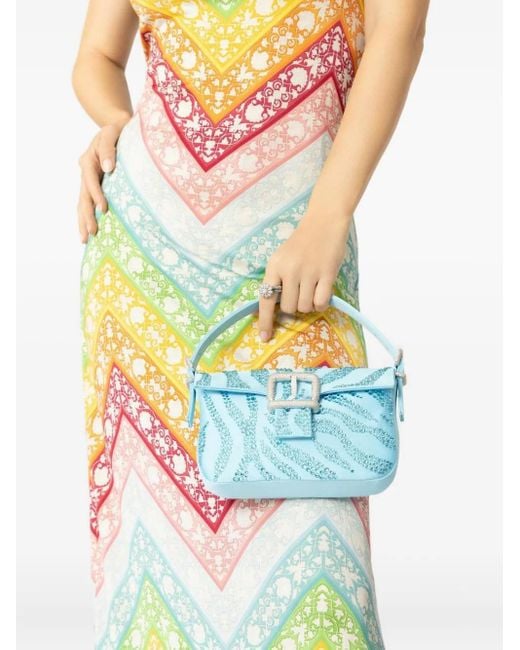 Gedebe Blue Mini Habibi Crystal-Embellished Buckle Tote Bag