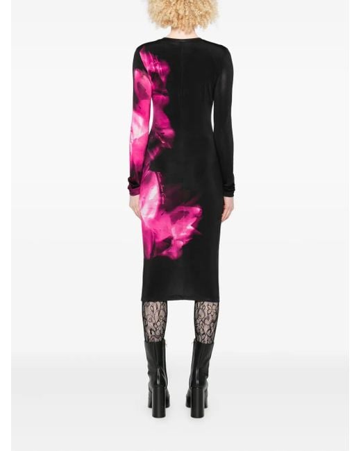 Versace Jeans Couture Pink Floral-Print Long-Sleeve Midi Dress