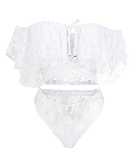 Amir Slama White Lace Short Sleeves Bodysuit