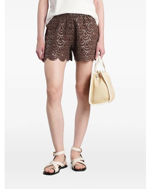 Mc2 Saint Barth Brown Maeve Scalloped Mini Shorts