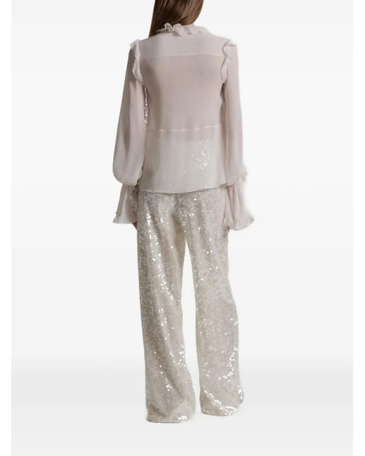 Alberta Ferretti White Ruffled Silk Top