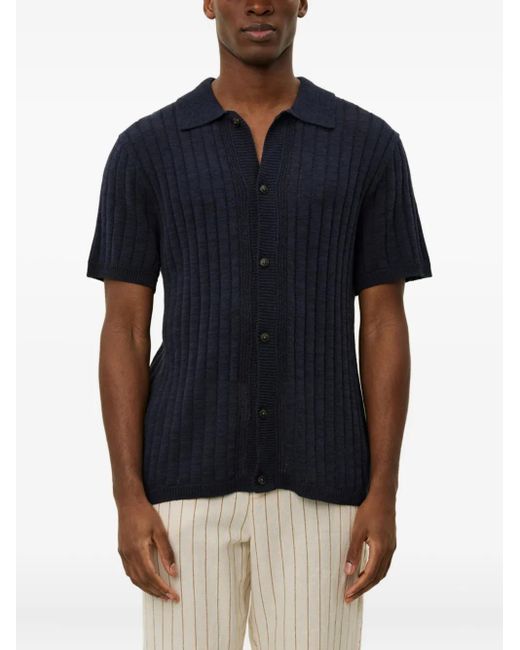 Les Deux Blue Cardigan Côtelé À Manches Courtes for men