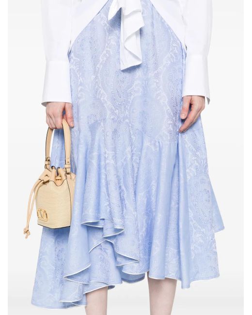 Etro Blue Cotton Skirt With Decorative Pattern