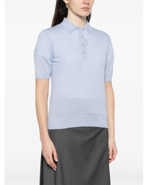 Bompard Blue Buttoned Short-Sleeve Polo Top