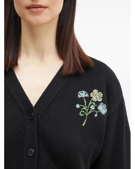 KENZO Black Floral-Embroidered Cardigan