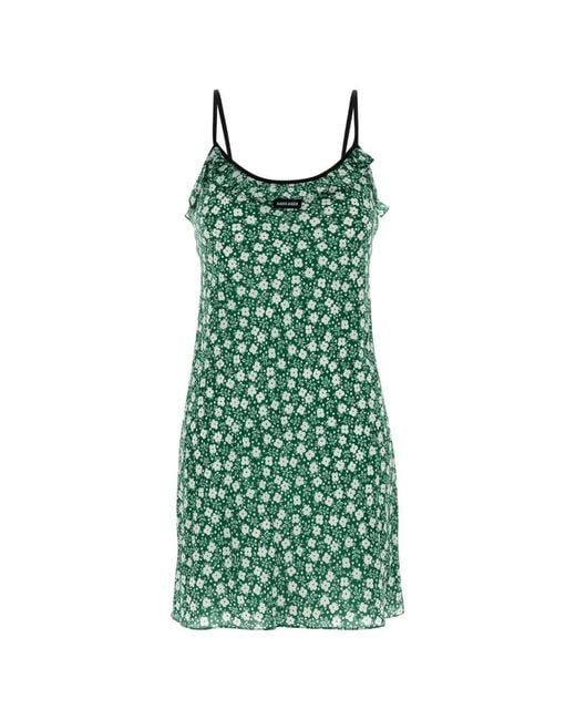 Miu Miu Green Floral-Print Ruffled Dress