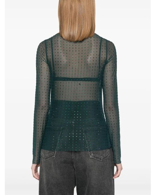 Pinko Green Transparent Rouen T-Shirt With Rhinestones