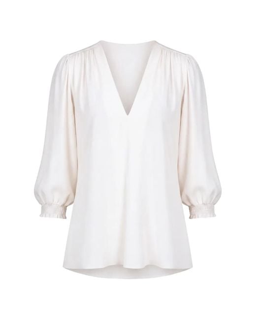 Seventy White V-Neck Gathered Blouse