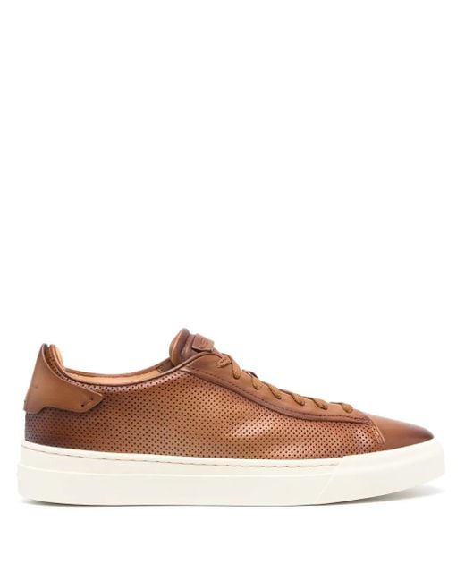 Santoni Leather Casual Trainers With Perforated Detailing in Brown