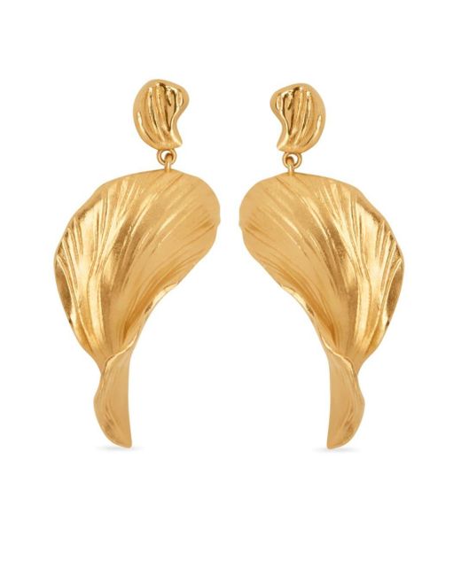 Oscar de la Renta White Petal Drop Earrings