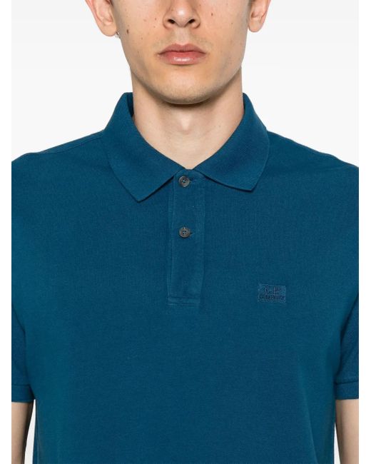 C P Company Blue Logo-Embroidered Cotton Polo Shirt for men