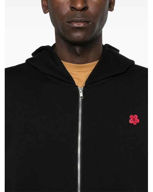 KENZO Black Cotton Boke Flower Zip Hoodie for men
