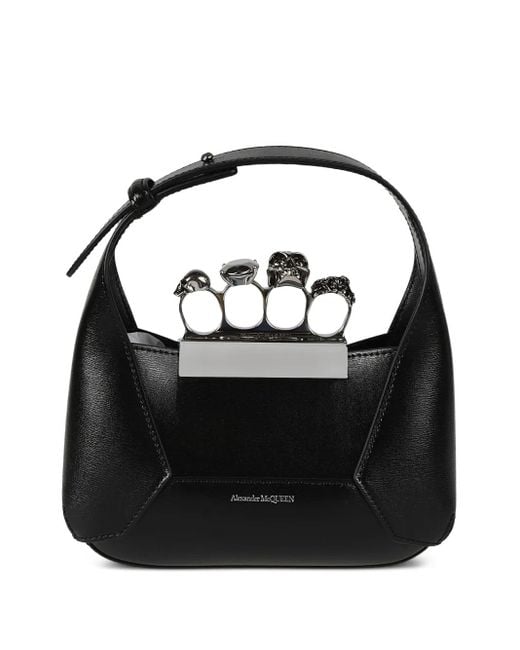 Alexander McQueen Black The Jewelled Hobo Leather Mini Bag